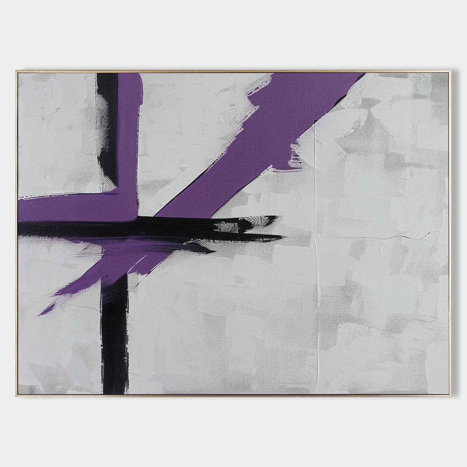 Modern Abstract Geometric Oil Painting – Black and Purple Minimalist Canvas Art 259AA