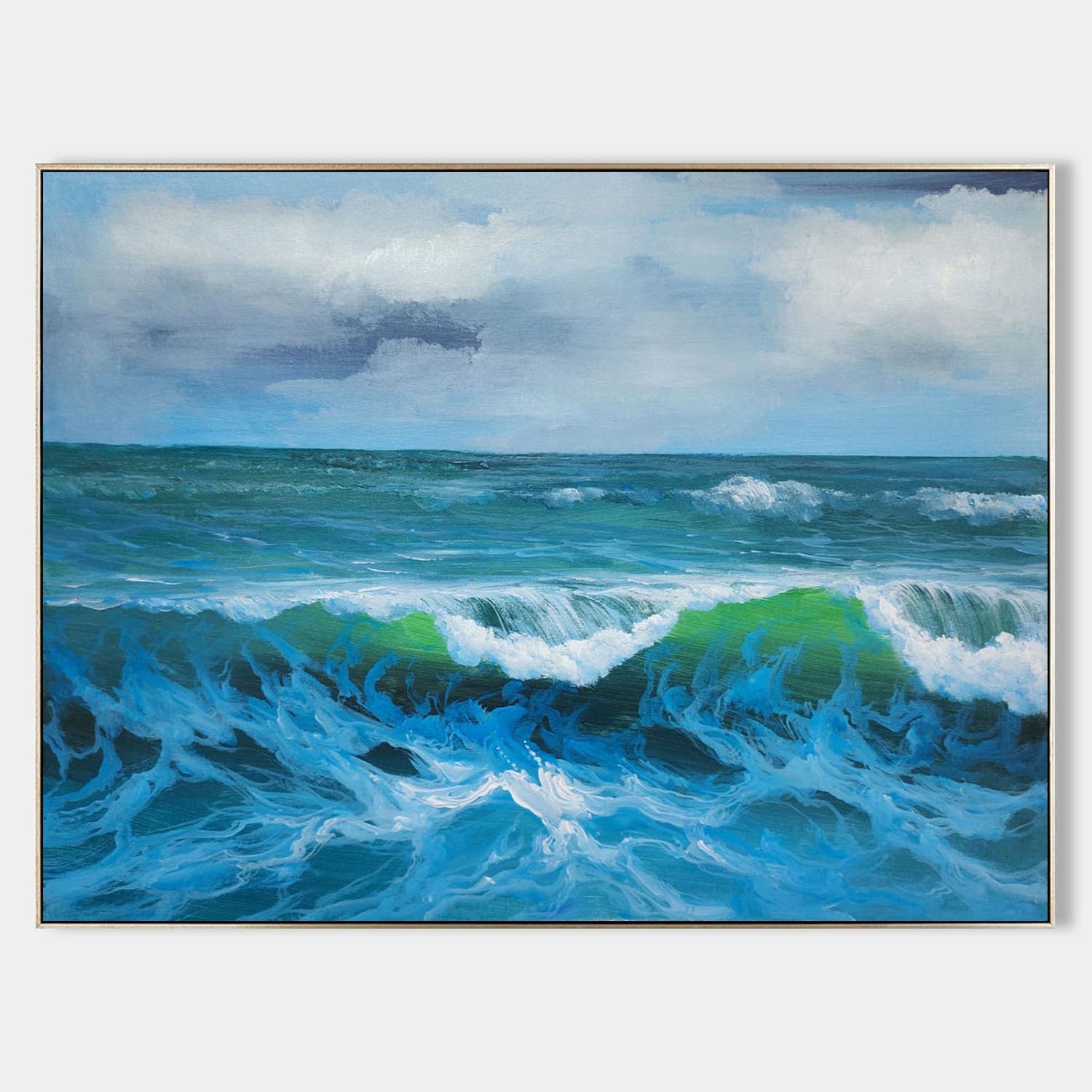 Azure Ocean Waves – Hand-Painted Seascape Oil Painting on Canvas 272BR