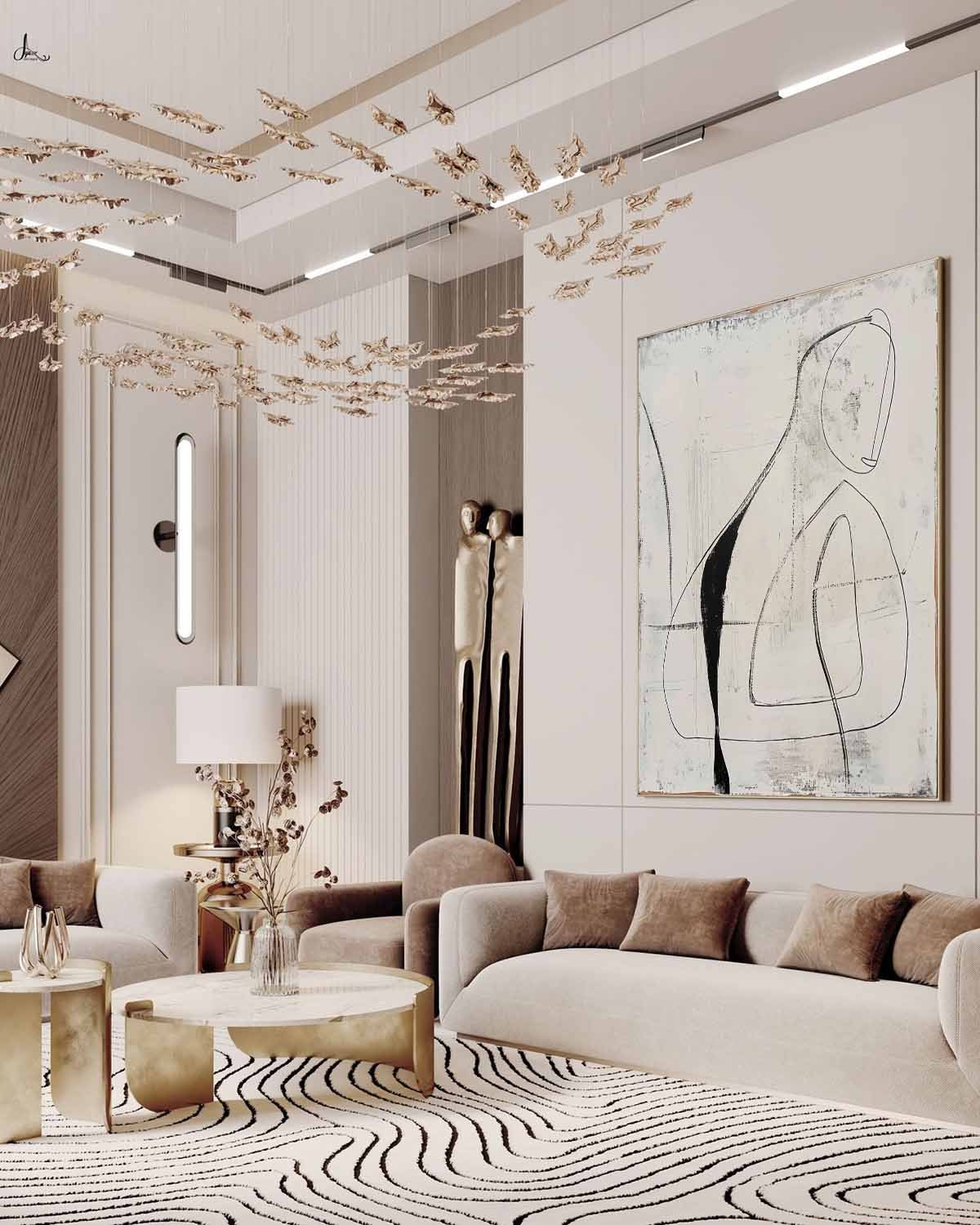 Minimalist Line Art Abstract Oil Painting – Black and White Figurative Canvas 250AA