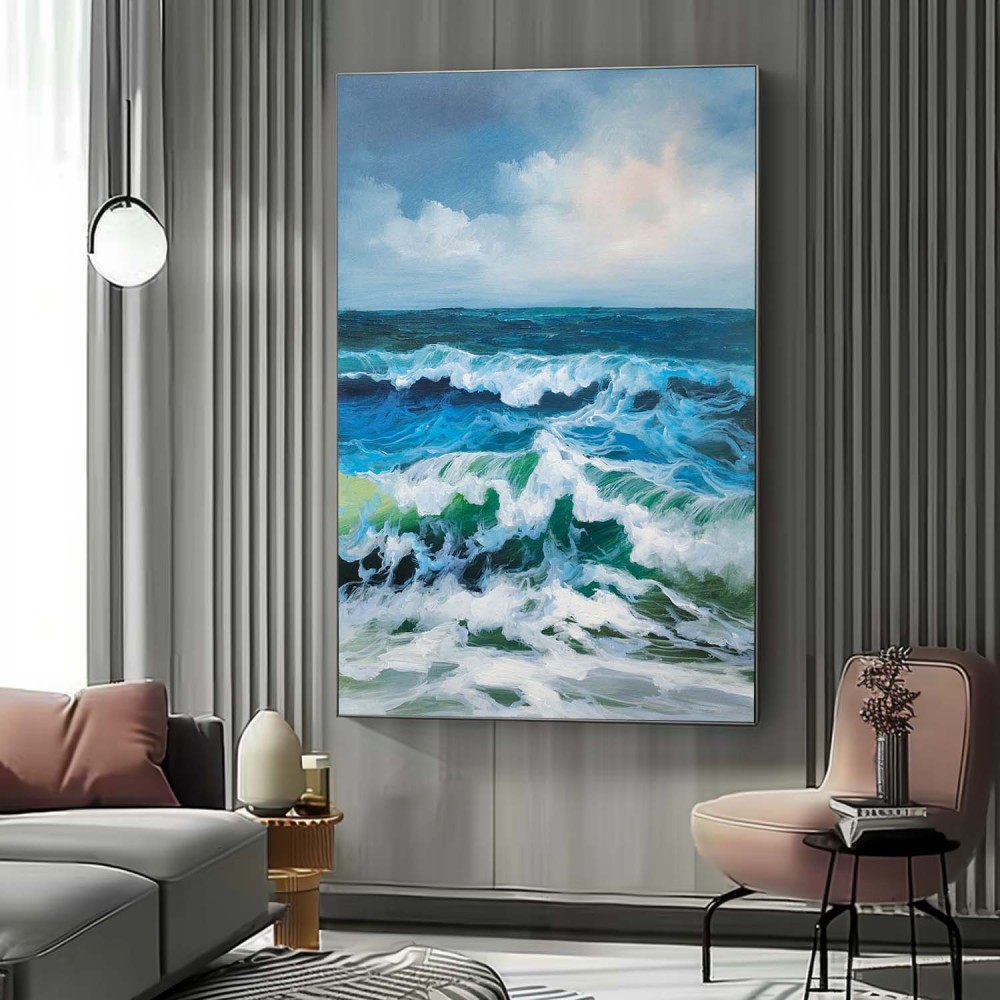 Hand-Painted Ocean Wave Oil Painting on Canvas – Seascape Wall Art for Living Room 268BR
