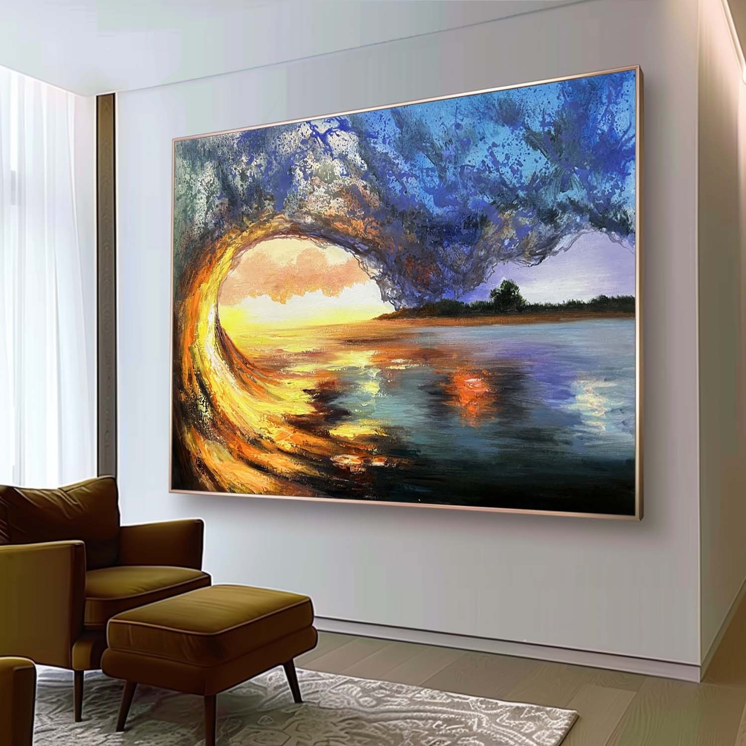 Sunset Wave – Hand-Painted Seascape Oil Painting on Canvas 275BR