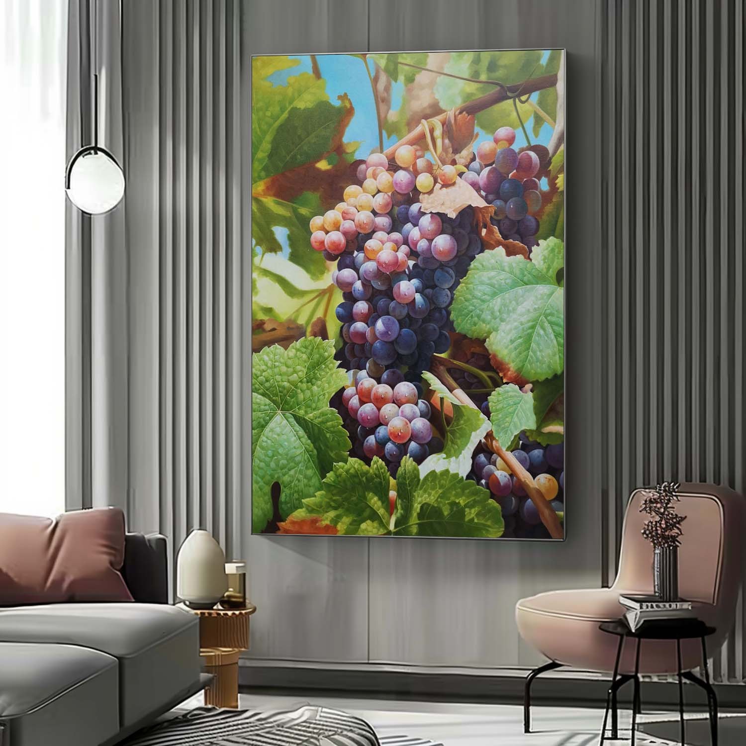 Hand-Painted Grape Oil Painting – Realistic Fruit Still Life Wall Art on Canvas 285R