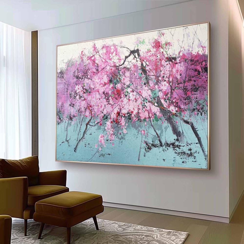 Blossom in Spring – Hand-Painted Floral Landscape Oil Painting on Canvas