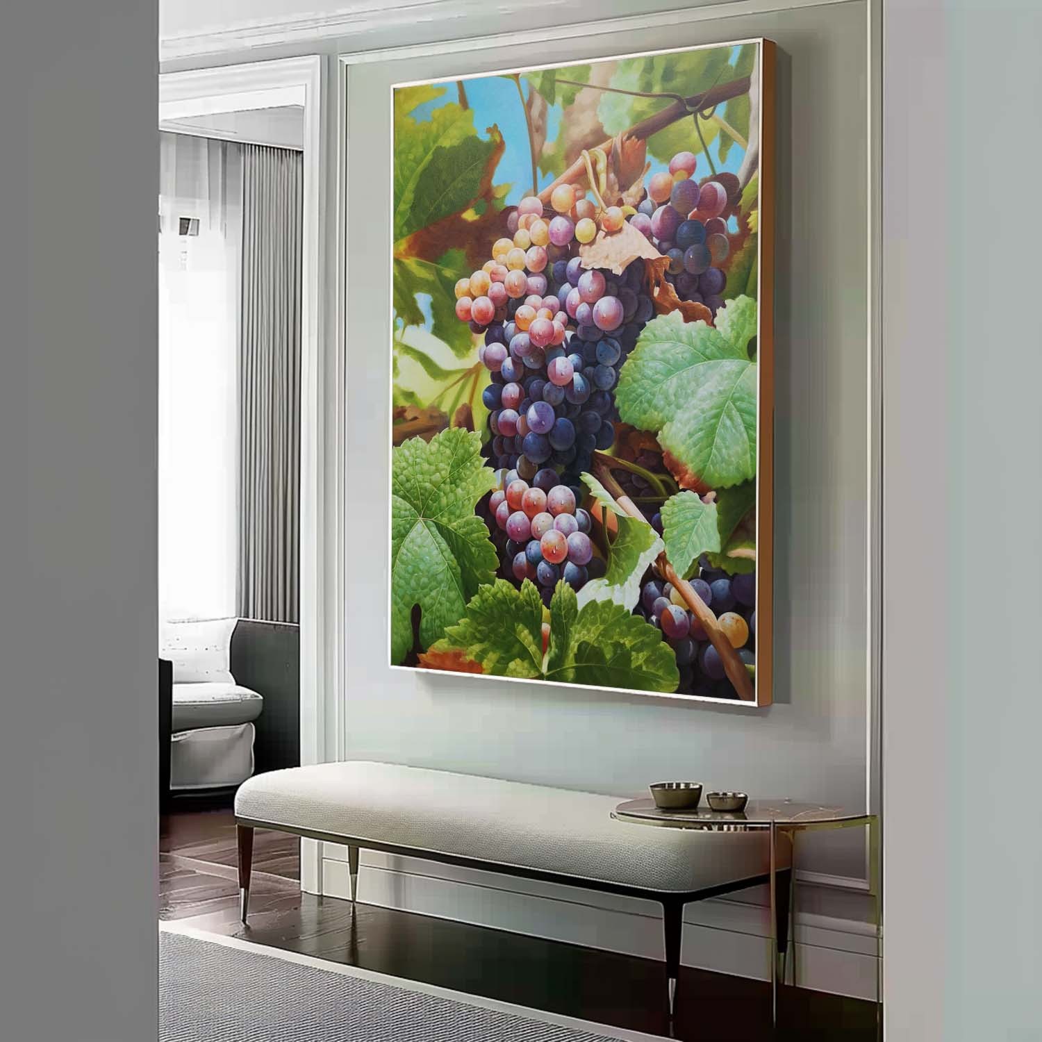 Hand-Painted Grape Oil Painting – Realistic Fruit Still Life Wall Art on Canvas 285R