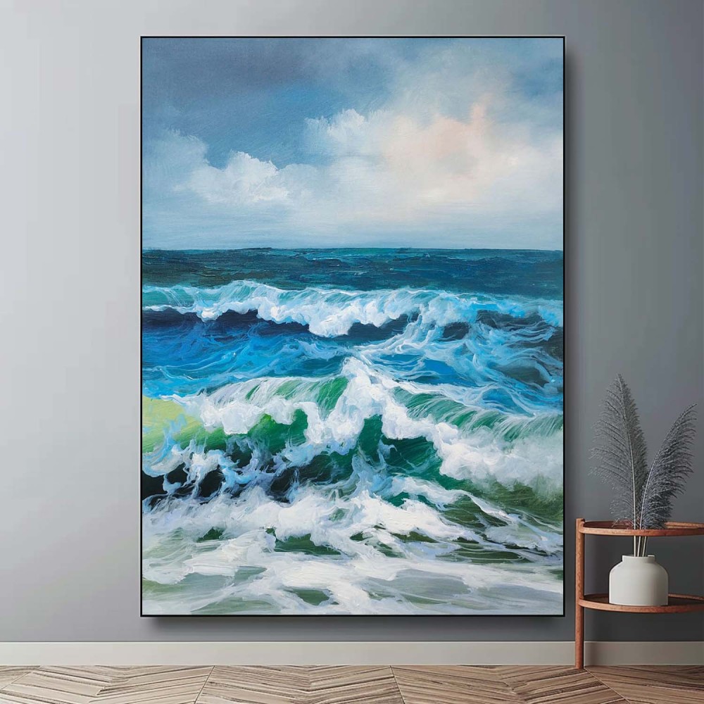 Hand-Painted Ocean Wave Oil Painting on Canvas – Seascape Wall Art for Living Room 268BR
