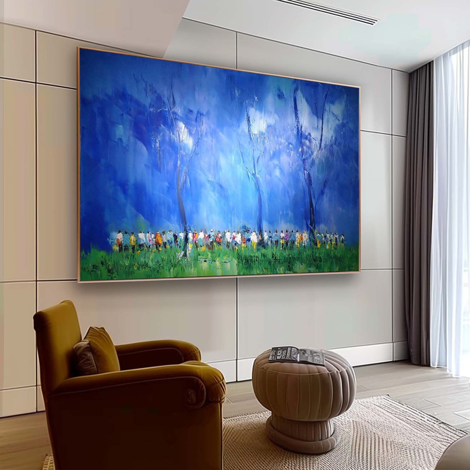 Blue Forest Crowd – Hand-Painted Impressionist Landscape Oil Painting on Canvas 269BR