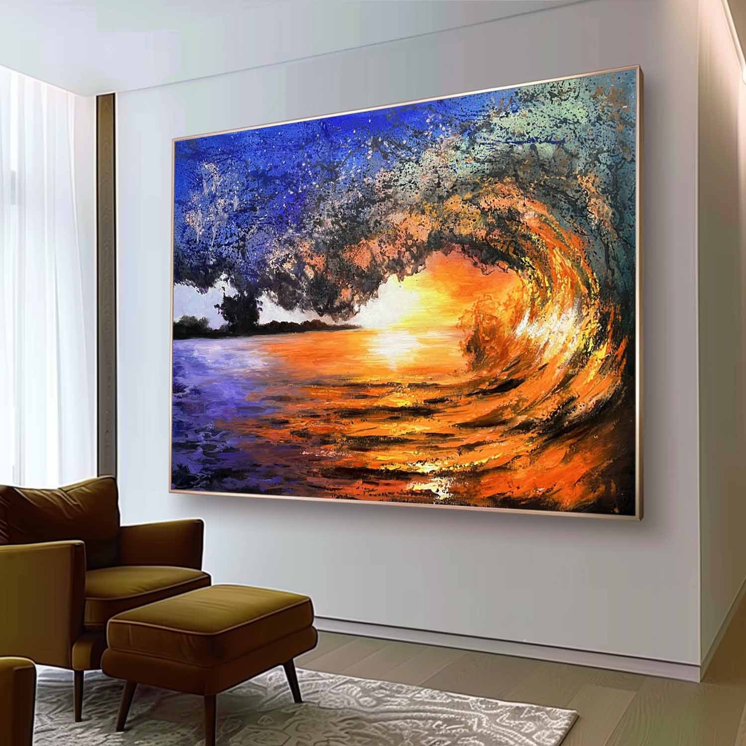 Fiery Ocean Wave – Dramatic Hand-Painted Seascape Oil Painting on Canvas 276BR