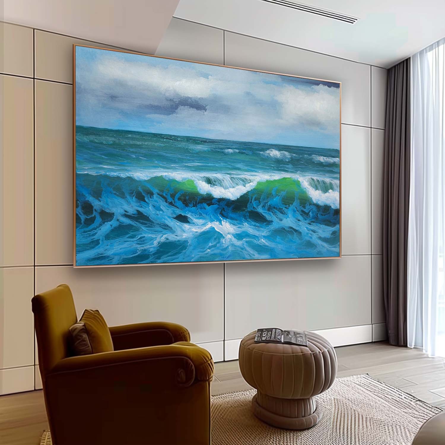 Azure Ocean Waves – Hand-Painted Seascape Oil Painting on Canvas 272BR