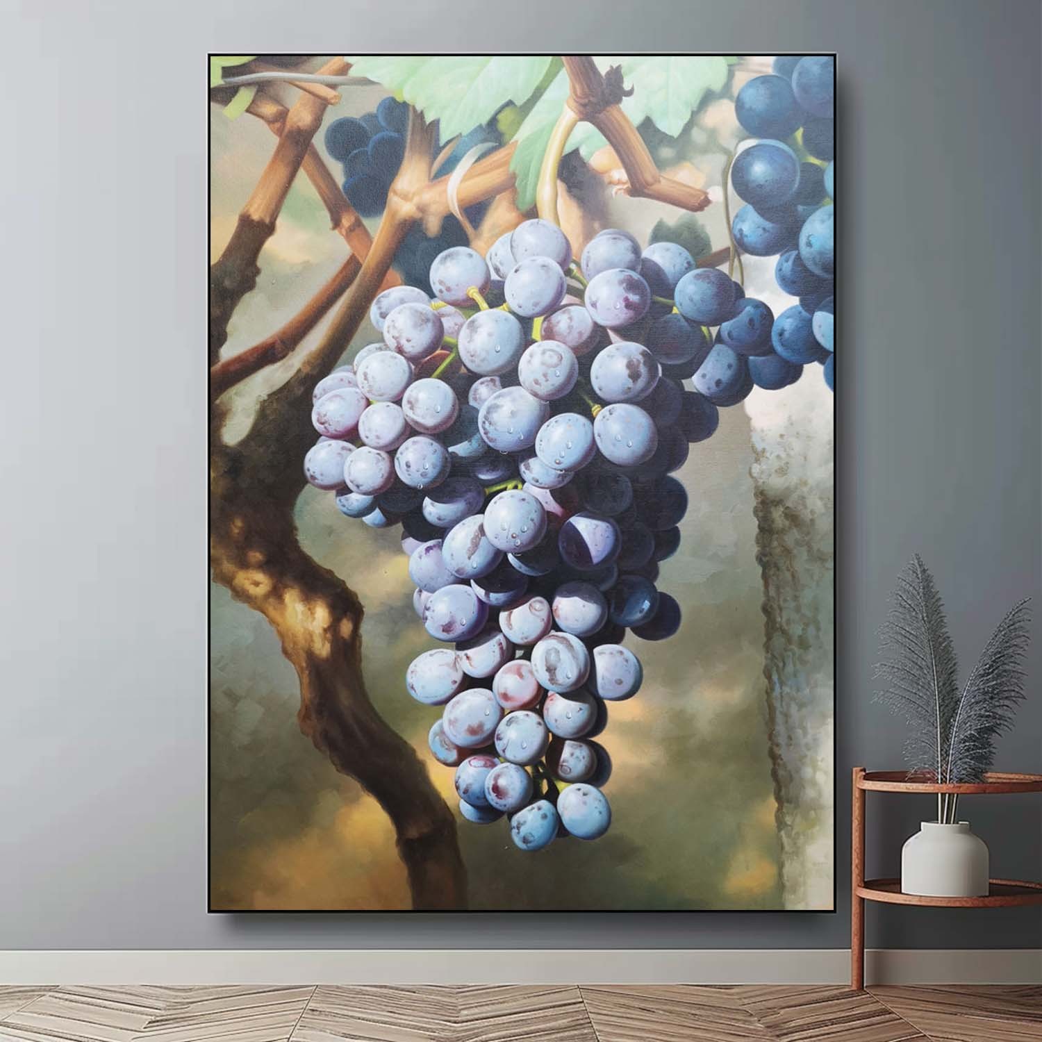 Realistic Grape Oil Painting – Hand-Painted Still Life Artwork on Canvas 286R