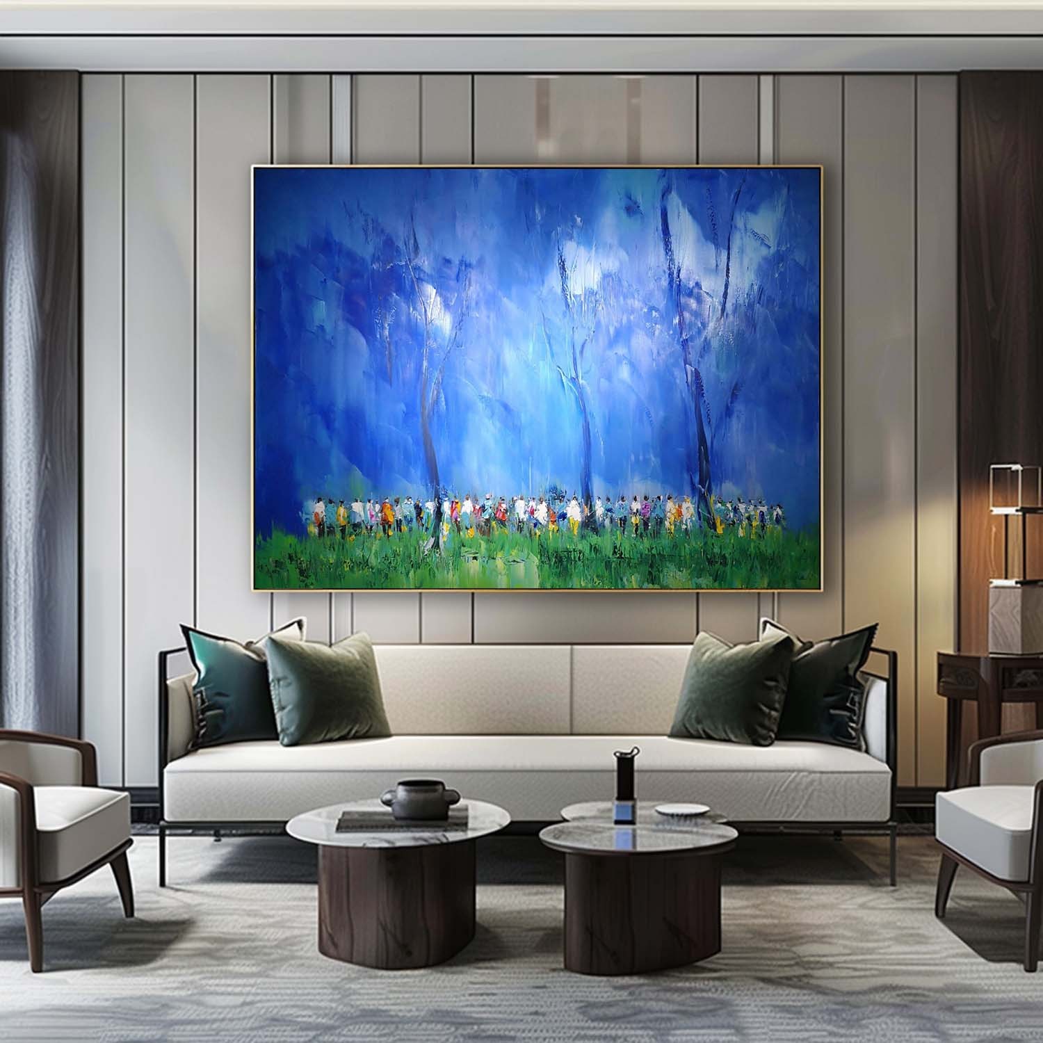 Blue Forest Crowd – Hand-Painted Impressionist Landscape Oil Painting on Canvas 269BR
