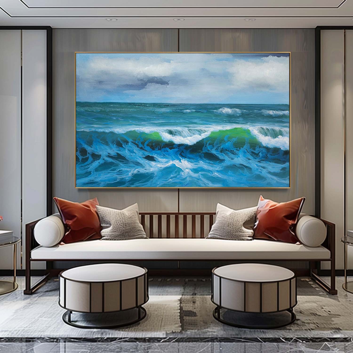 Azure Ocean Waves – Hand-Painted Seascape Oil Painting on Canvas 272BR