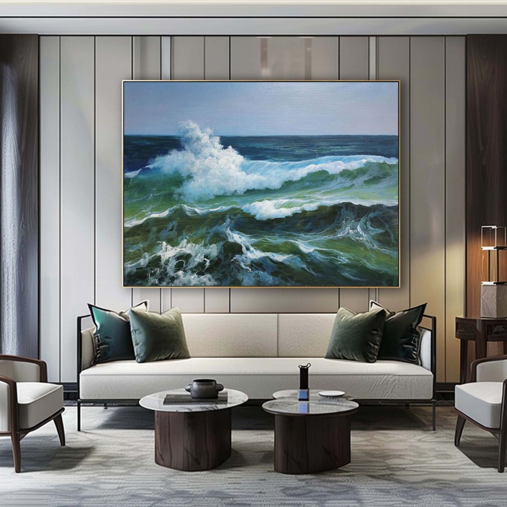 Emerald Sea Waves – Hand-Painted Ocean Seascape Oil Painting on Canvas 271BR
