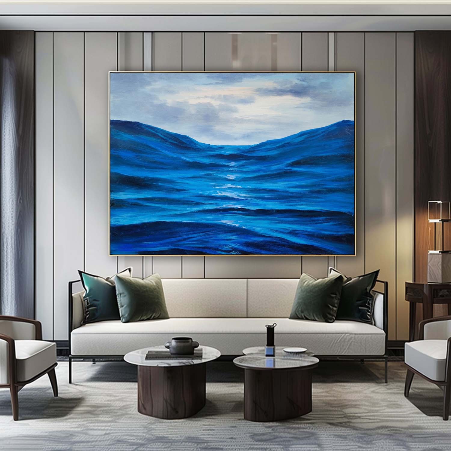 Deep Blue Waves – Hand-Painted Ocean Landscape Oil Painting on Canvas 270BR