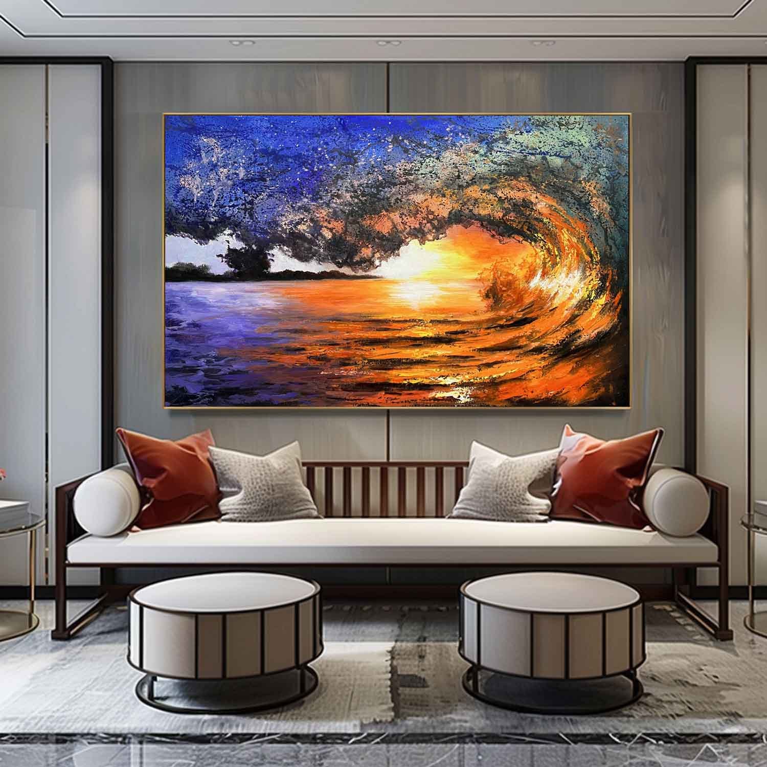 Fiery Ocean Wave – Dramatic Hand-Painted Seascape Oil Painting on Canvas 276BR