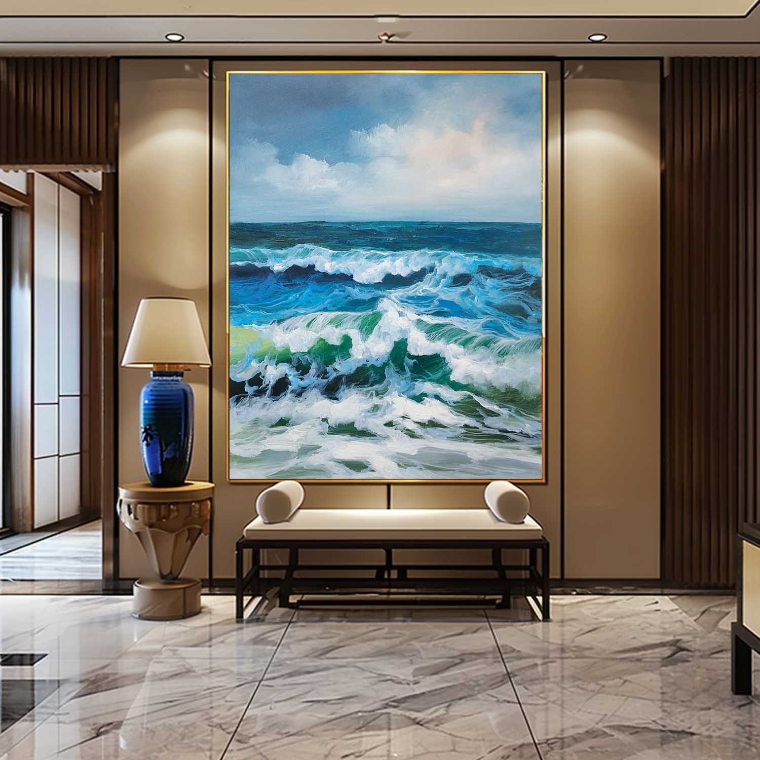 Hand-Painted Ocean Wave Oil Painting on Canvas – Seascape Wall Art for Living Room 268BR