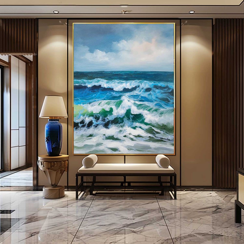 Hand-Painted Ocean Wave Oil Painting on Canvas – Seascape Wall Art for Living Room 268BR