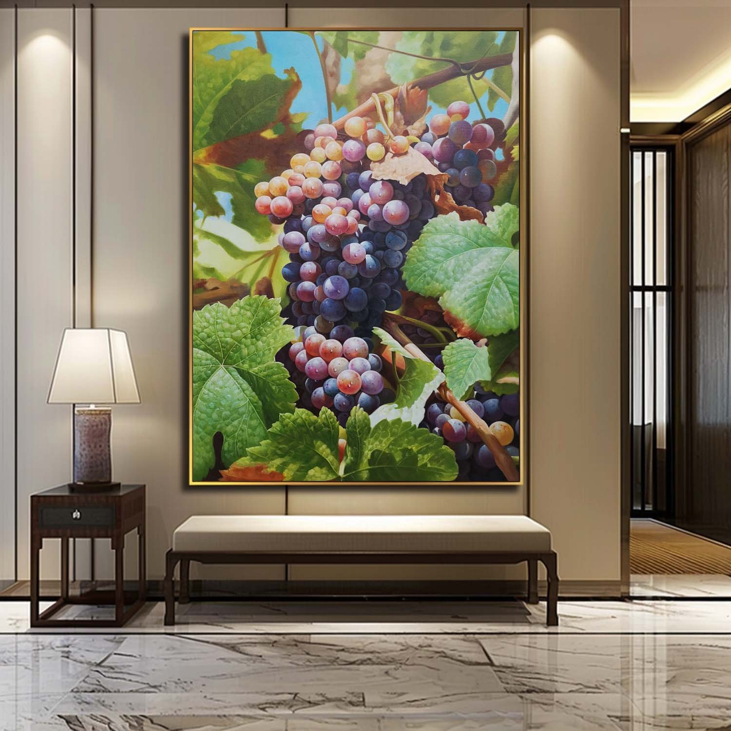 Hand-Painted Grape Oil Painting – Realistic Fruit Still Life Wall Art on Canvas 285R
