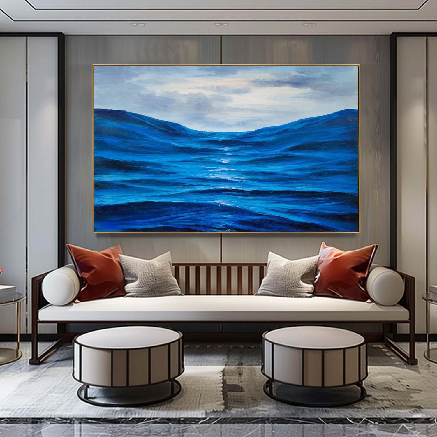 Deep Blue Waves – Hand-Painted Ocean Landscape Oil Painting on Canvas 270BR