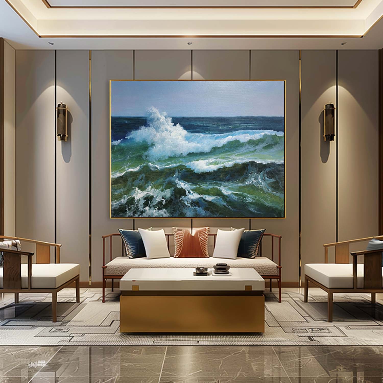 Emerald Sea Waves – Hand-Painted Ocean Seascape Oil Painting on Canvas 271BR