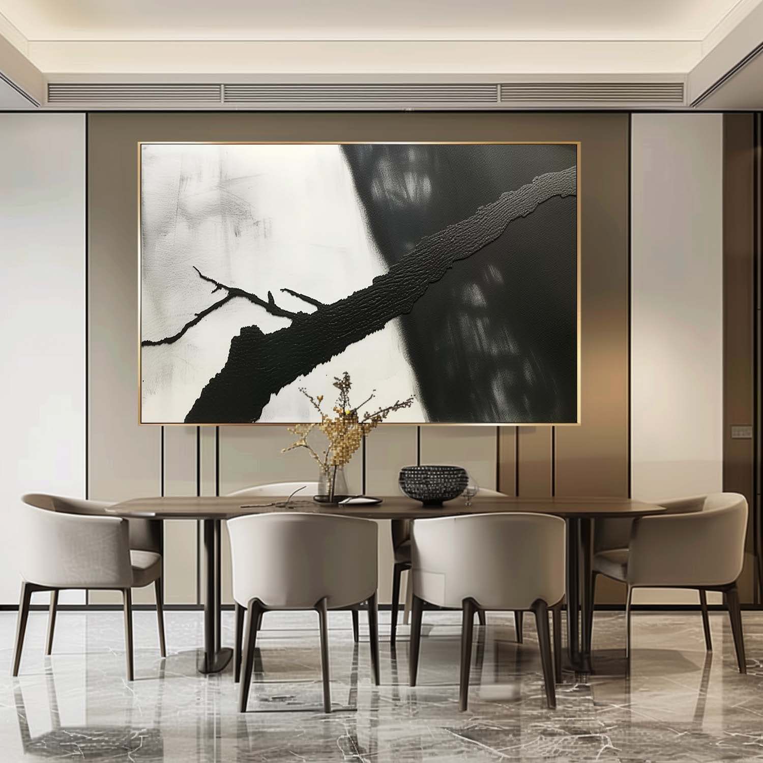 Minimalist Abstract Oil Painting – Black and White Textured Canvas Wall Art 251AA
