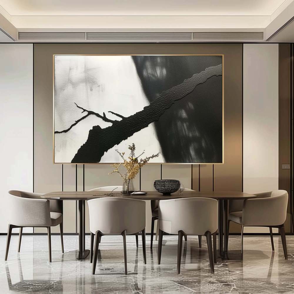 Minimalist Abstract Oil Painting – Black and White Textured Canvas Wall Art 251AA