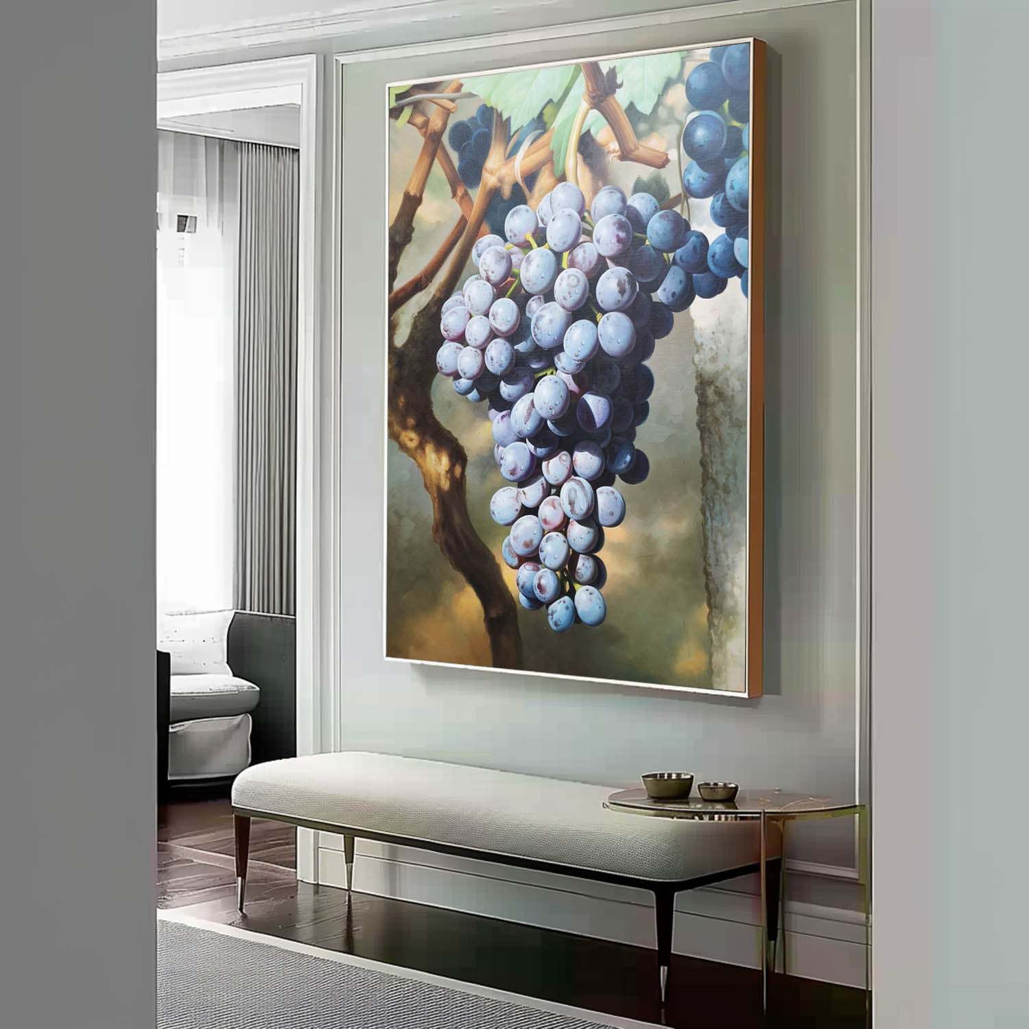 Realistic Grape Oil Painting – Hand-Painted Still Life Artwork on Canvas 286R