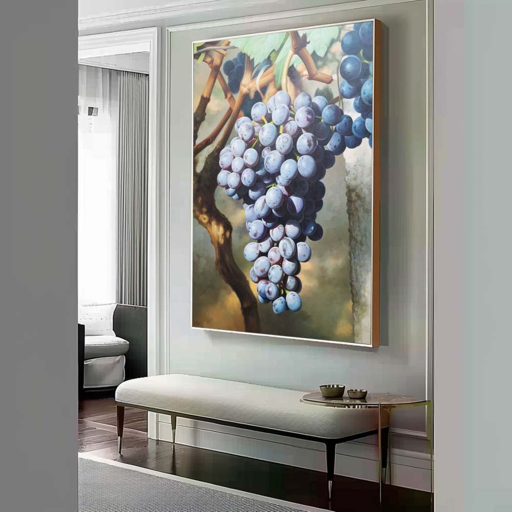 Realistic Grape Oil Painting – Hand-Painted Still Life Artwork on Canvas 286R