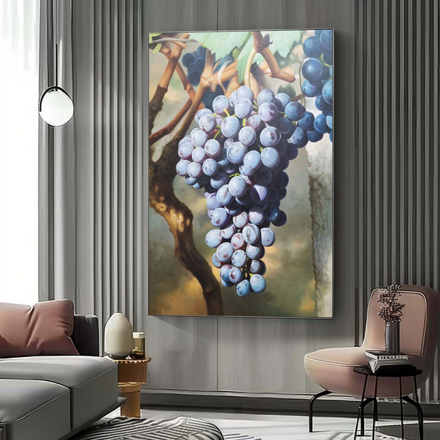 Realistic Grape Oil Painting – Hand-Painted Still Life Artwork on Canvas 286R