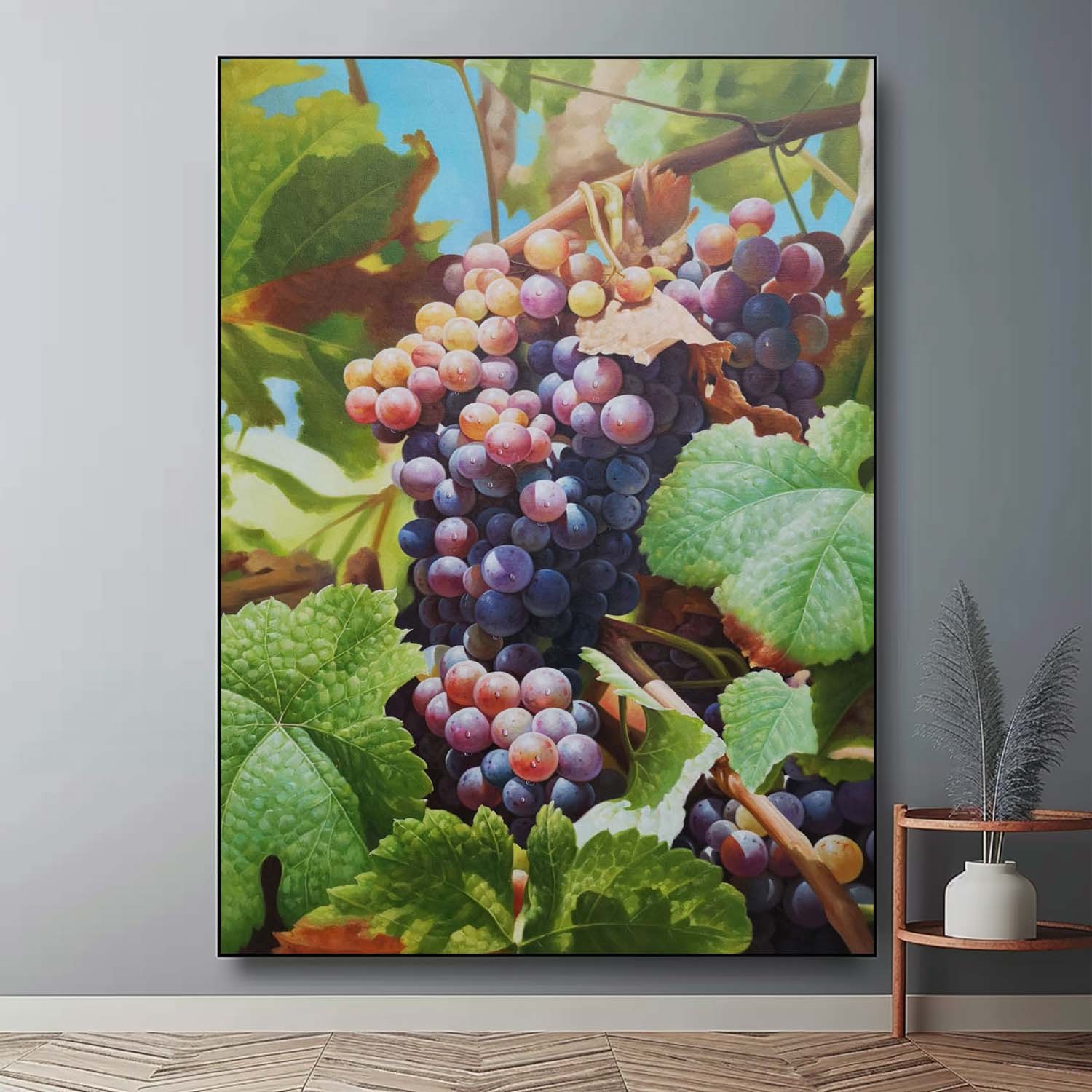 Hand-Painted Grape Oil Painting – Realistic Fruit Still Life Wall Art on Canvas 285R