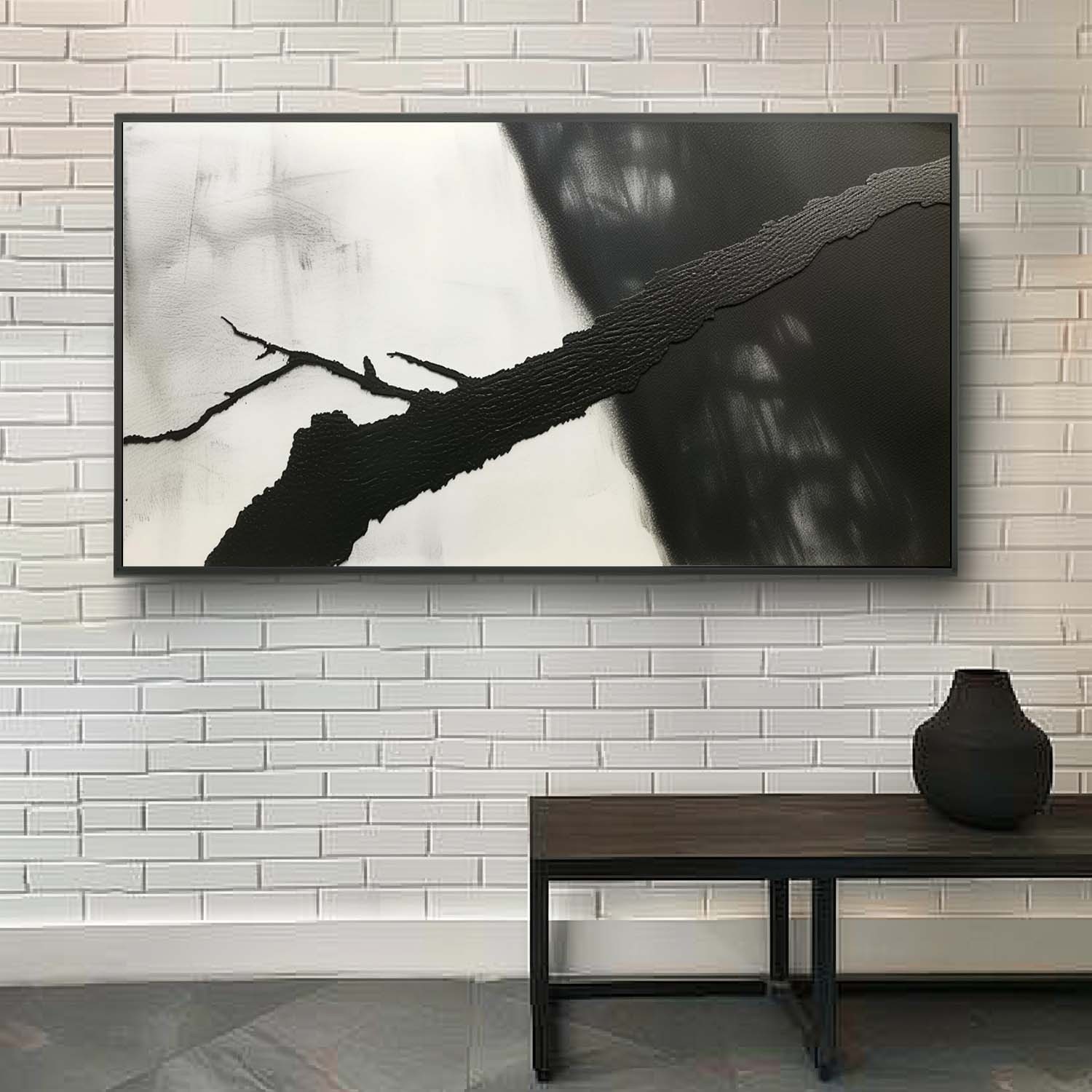 Minimalist Abstract Oil Painting – Black and White Textured Canvas Wall Art 251AA