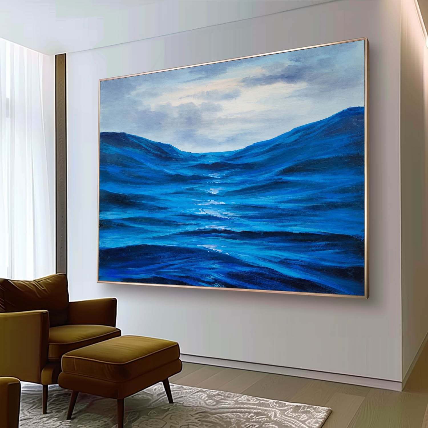 Deep Blue Waves – Hand-Painted Ocean Landscape Oil Painting on Canvas 270BR