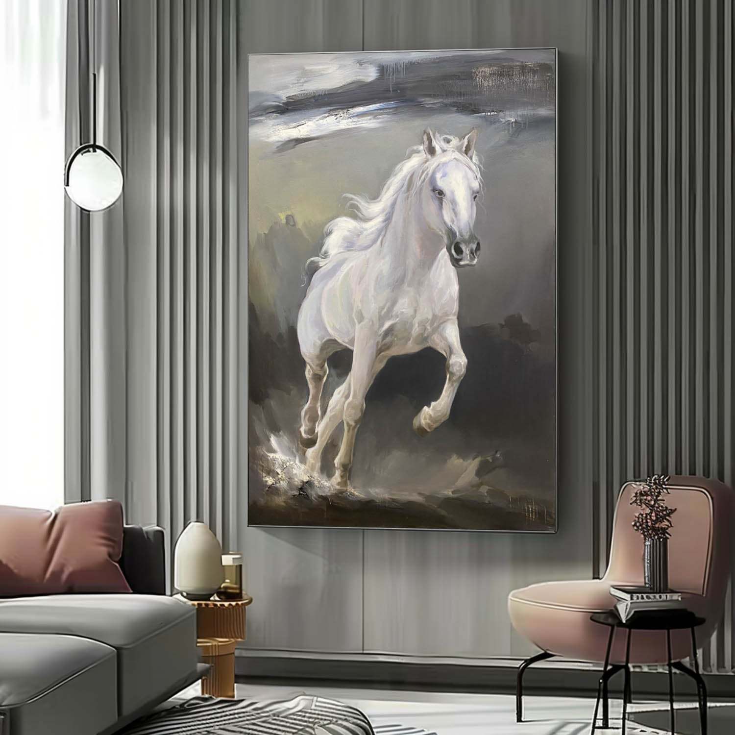 White Horse of Serenity – Hand-Painted Oil Painting Symbolizing Freedom and Grace 284BR