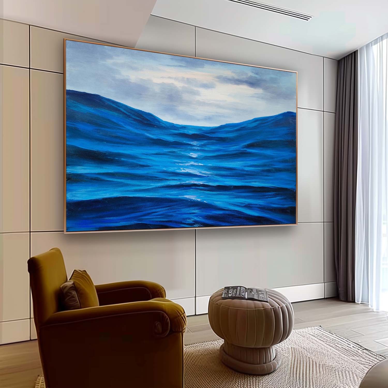Deep Blue Waves – Hand-Painted Ocean Landscape Oil Painting on Canvas 270BR