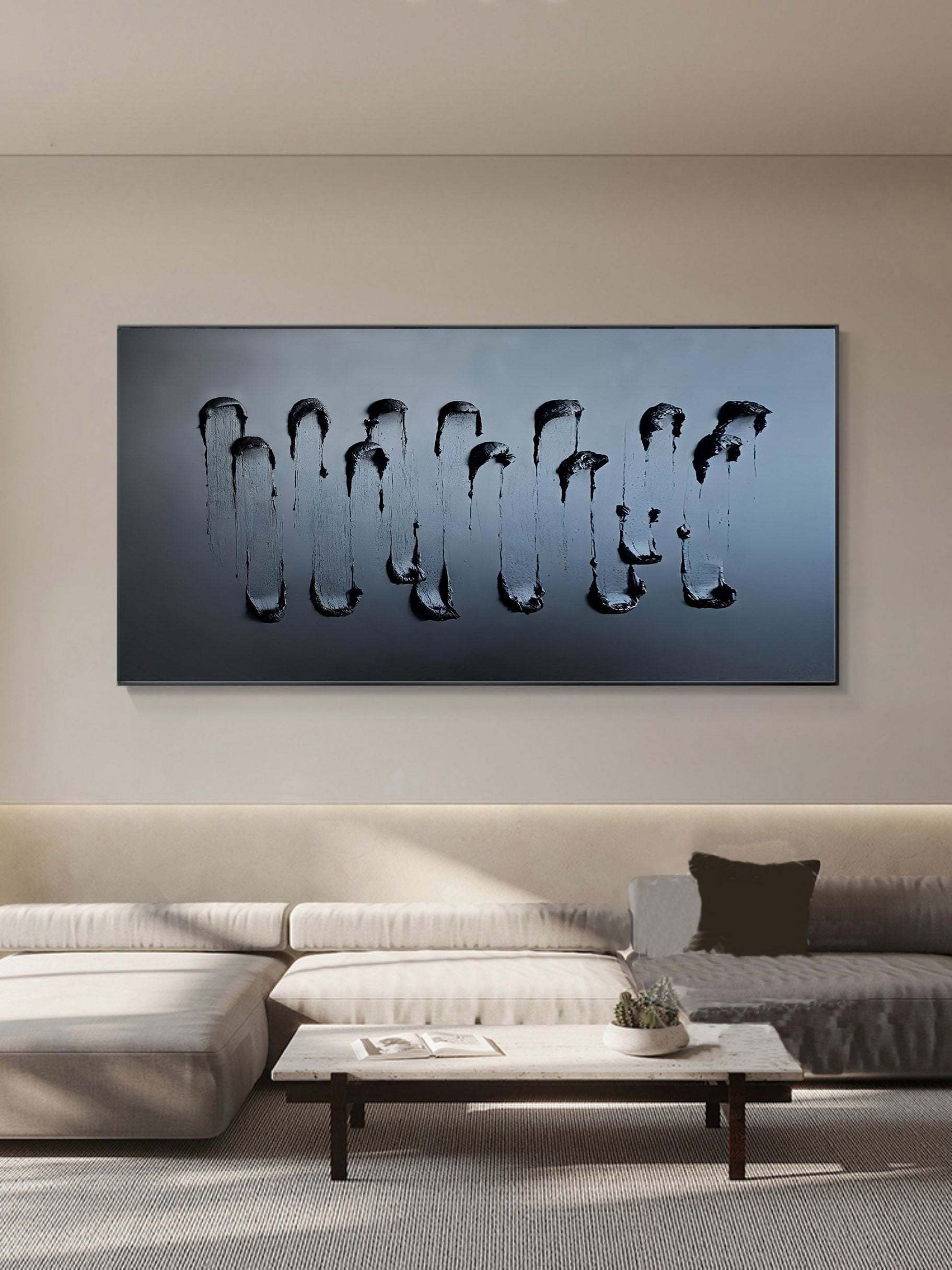 Black Textured Abstract Oil Painting on Canvas 296AA