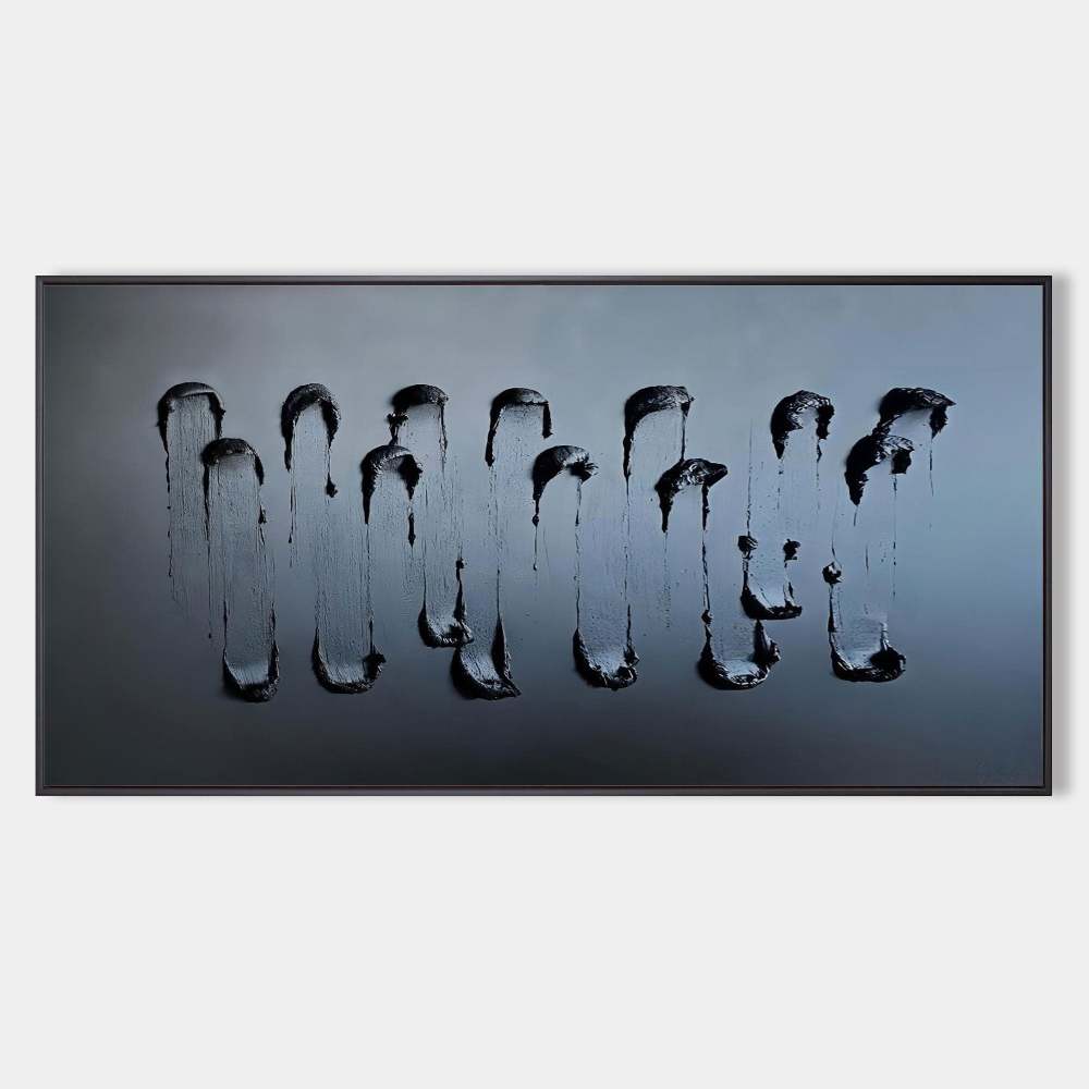Black Textured Abstract Oil Painting on Canvas 296AA