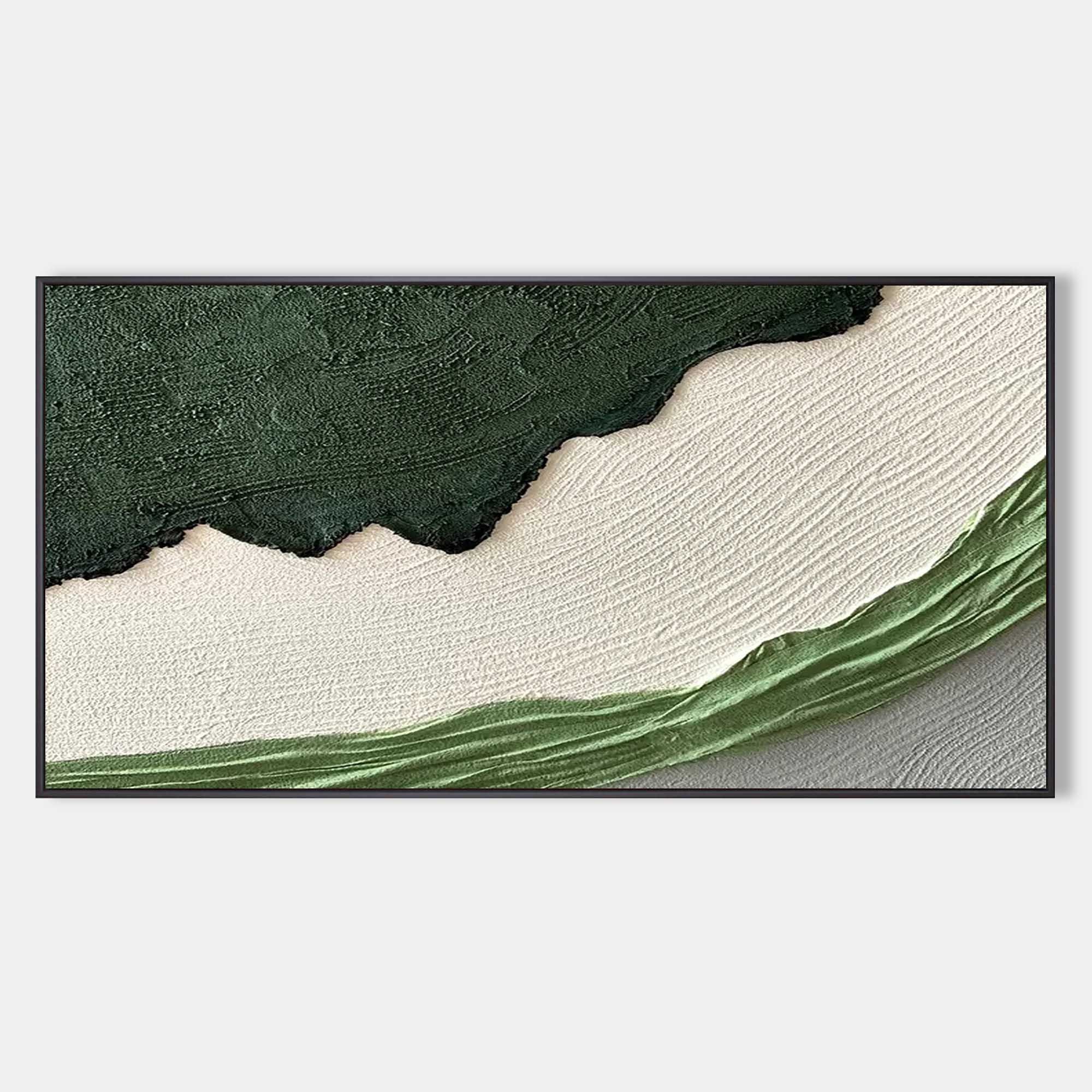 Green and White Textured Abstract Oil Painting on Canvas 293AA
