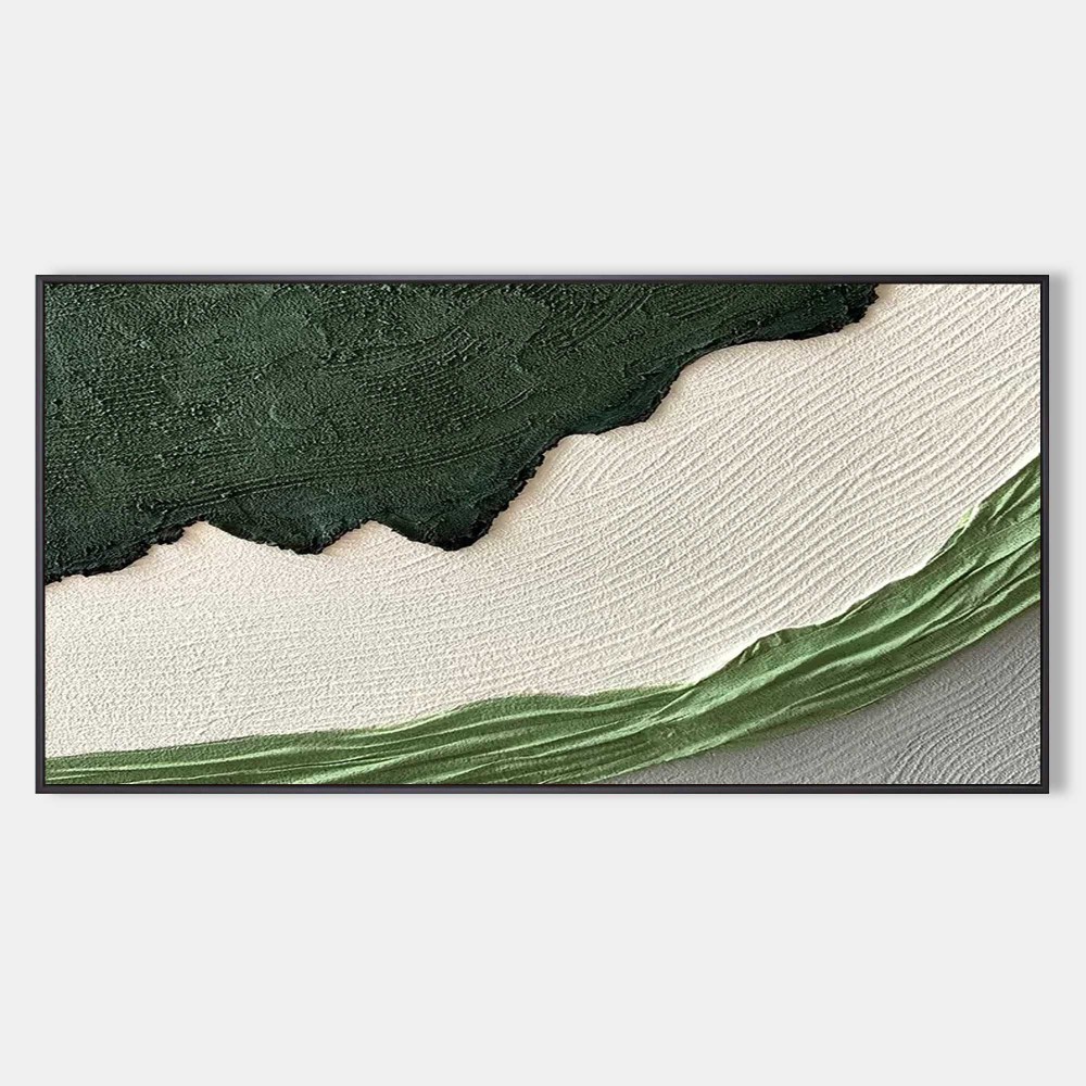 Green and White Textured Abstract Oil Painting on Canvas 293AA