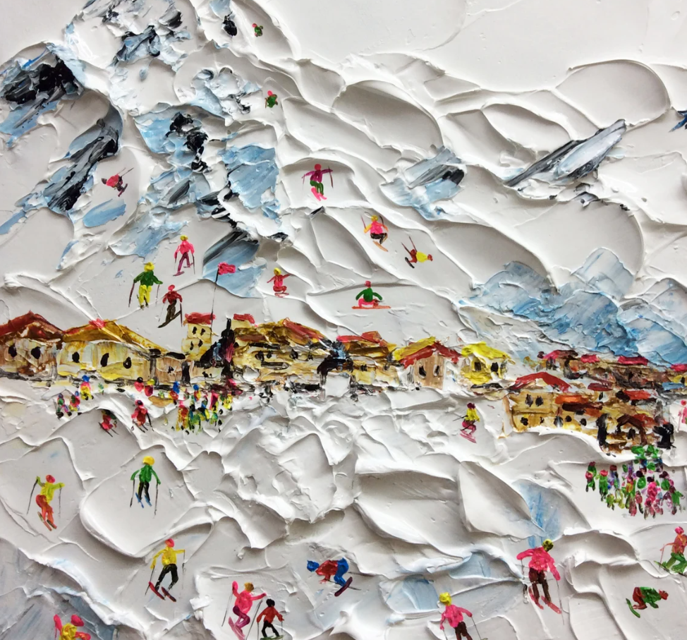 Ski Resort Textured Abstract Oil Painting on Canvas 292BR
