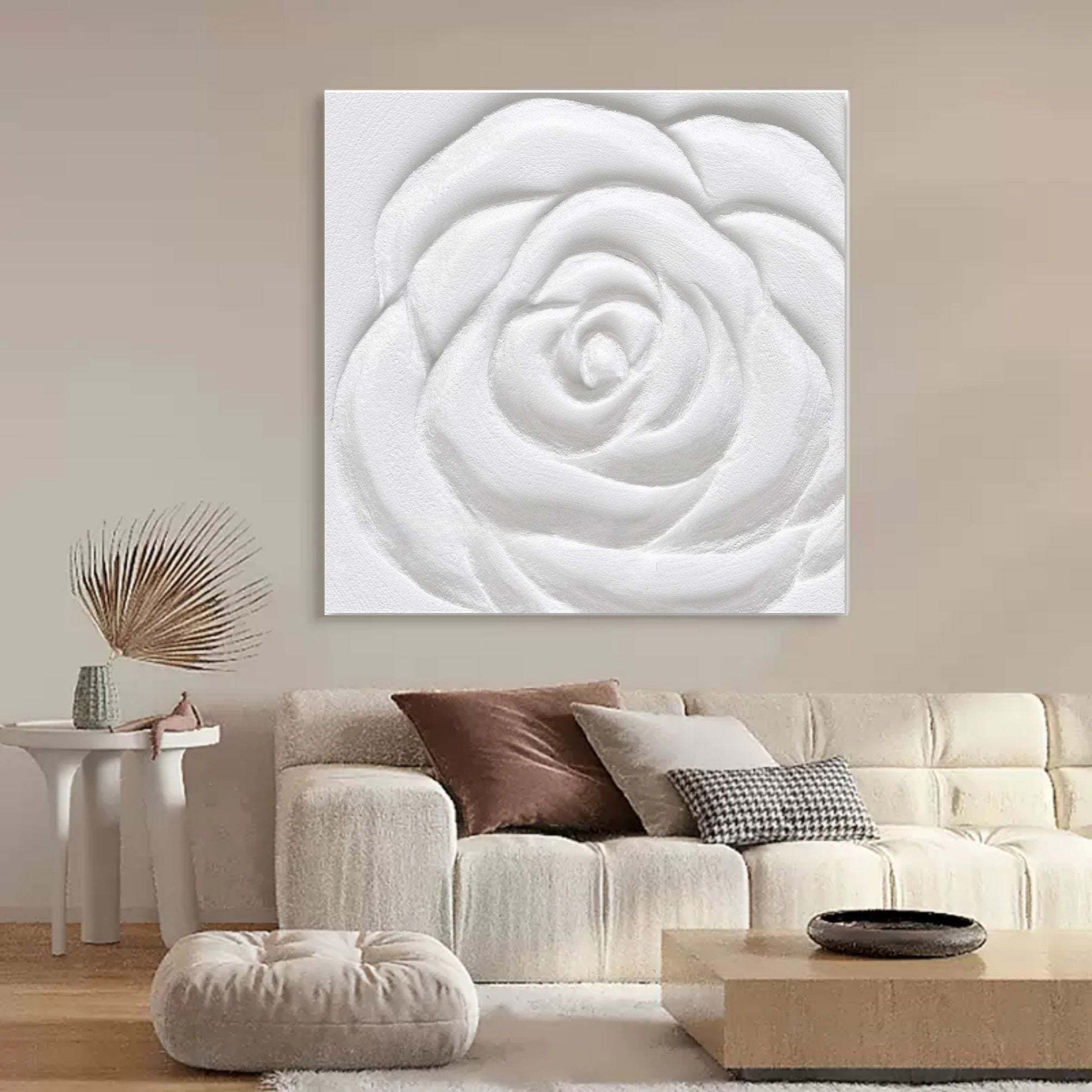 White Rose Textured Floral Oil Painting on Canvas 306AA
