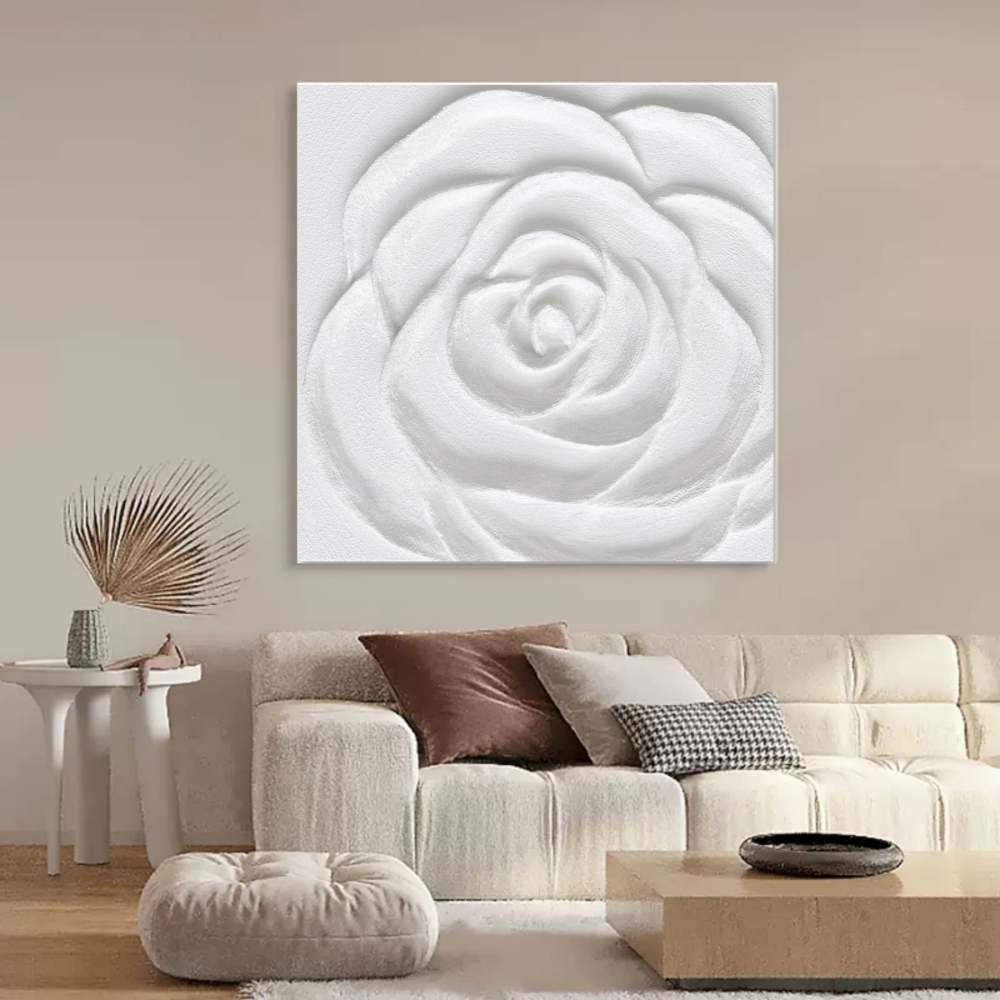 White Rose Textured Floral Oil Painting on Canvas 306AA