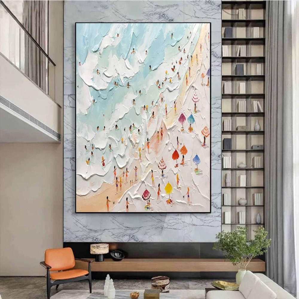 Beach Scene Textured Abstract Oil Painting on Canvas 303BR