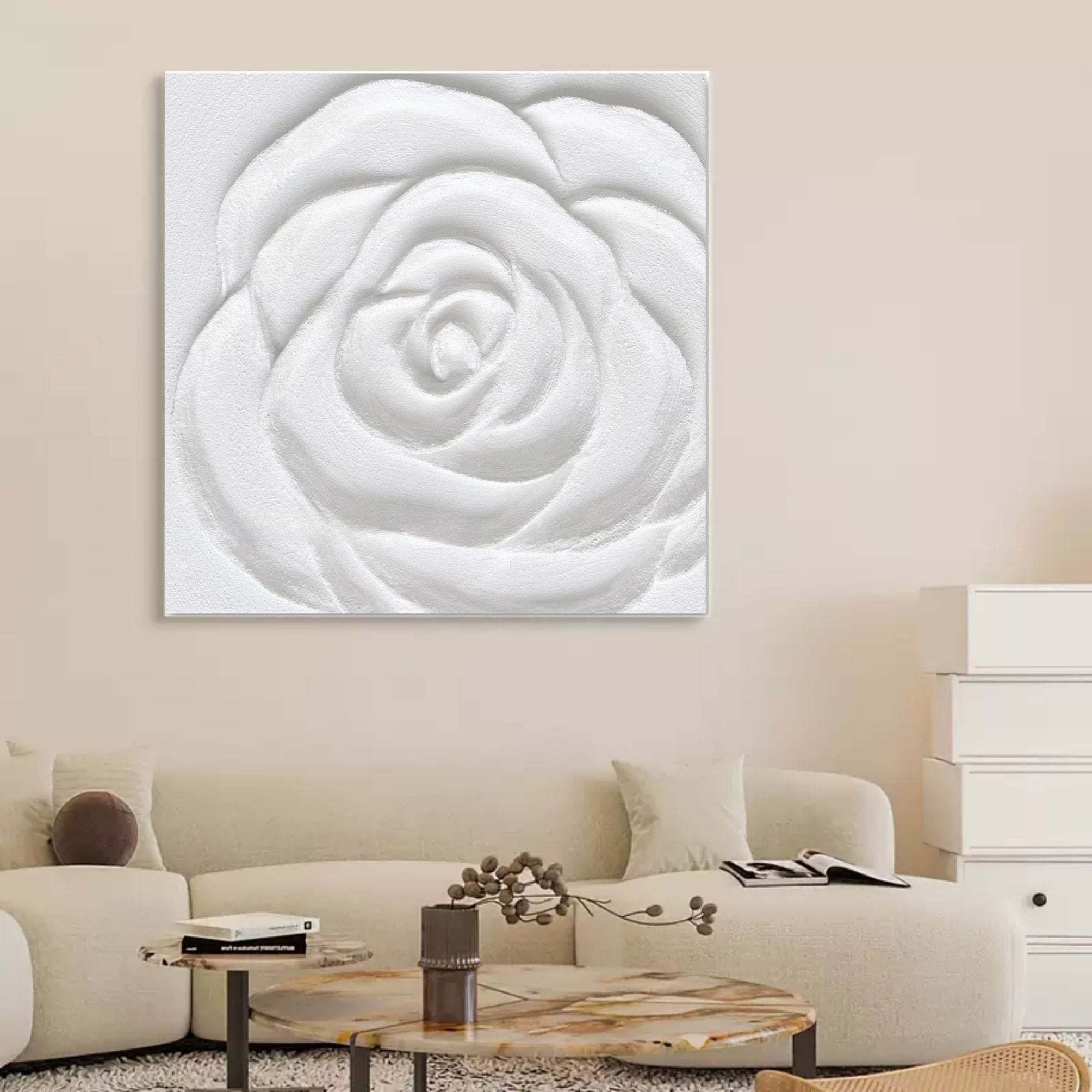 White Rose Textured Floral Oil Painting on Canvas 306AA