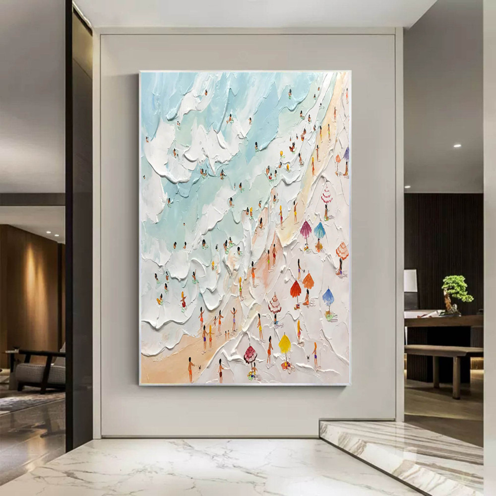 Beach Scene Textured Abstract Oil Painting on Canvas 303BR