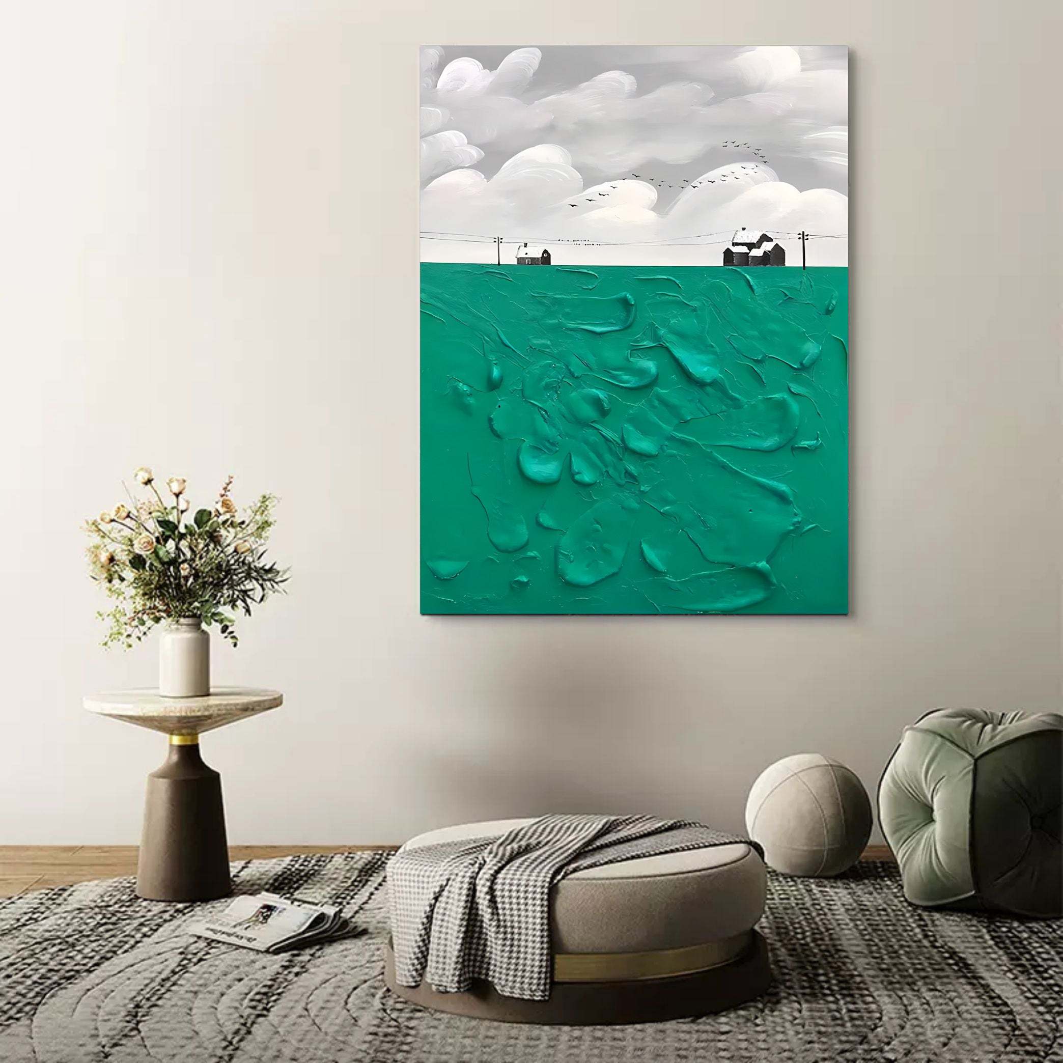 Minimalist Landscape Textured Abstract Oil Painting on Canvas 295AA