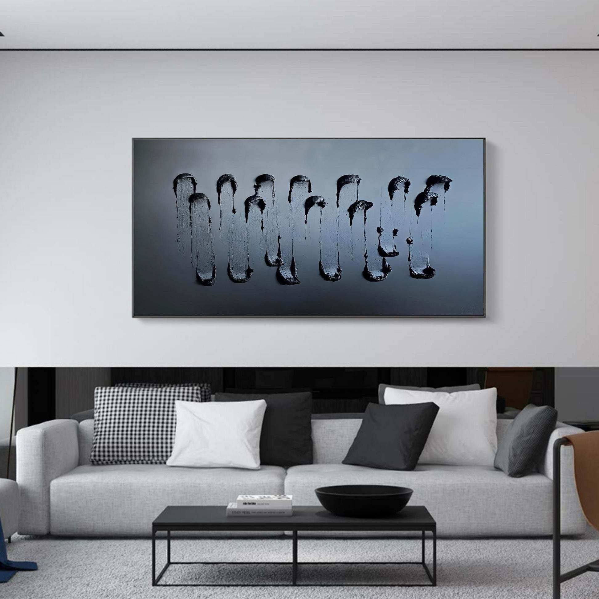 Black Textured Abstract Oil Painting on Canvas 296AA