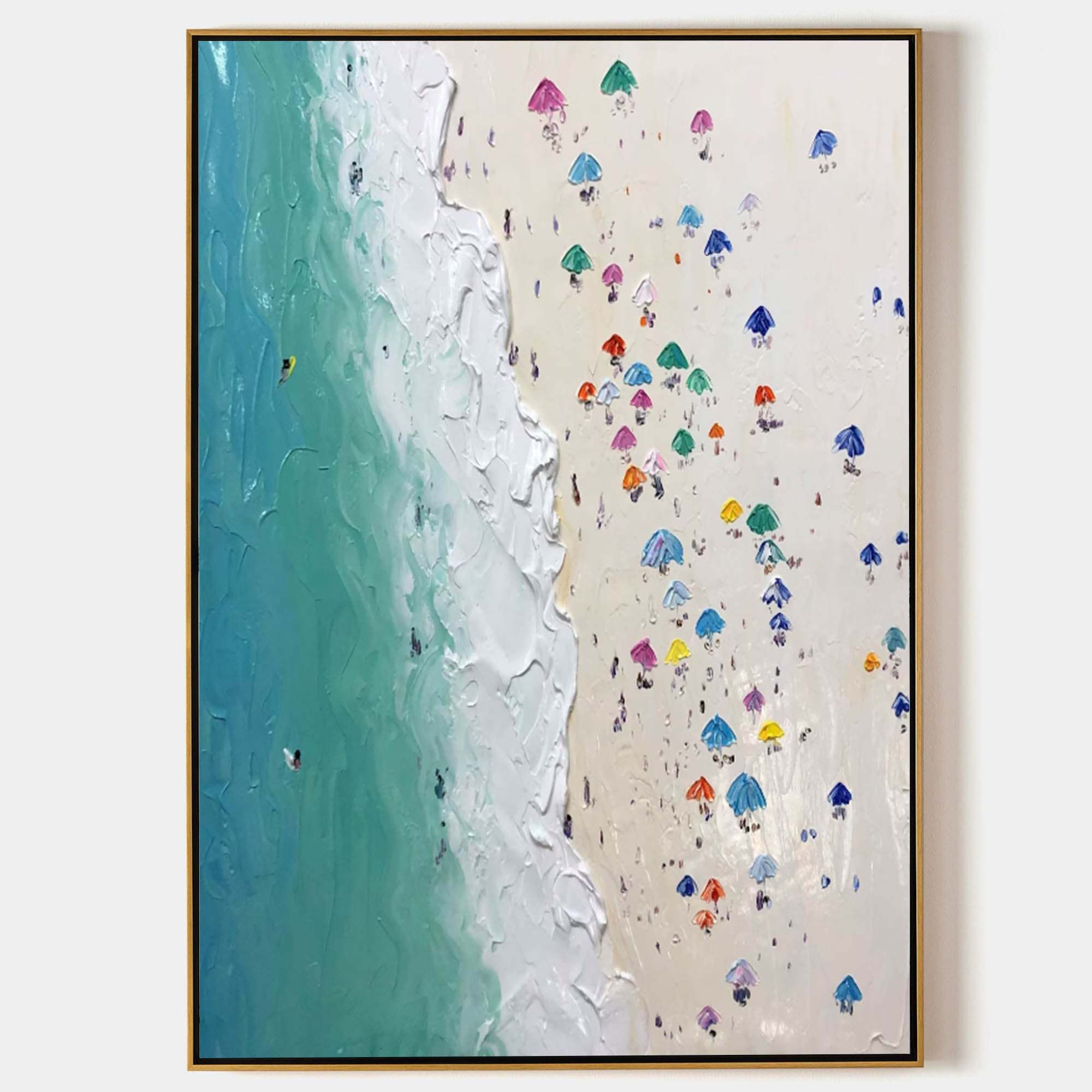 Aerial Beach Umbrella Textured Abstract Oil Painting on Canvas 301BR