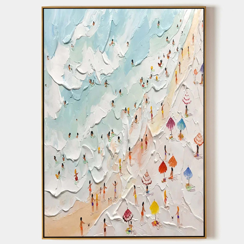 Beach Scene Textured Abstract Oil Painting on Canvas 303BR