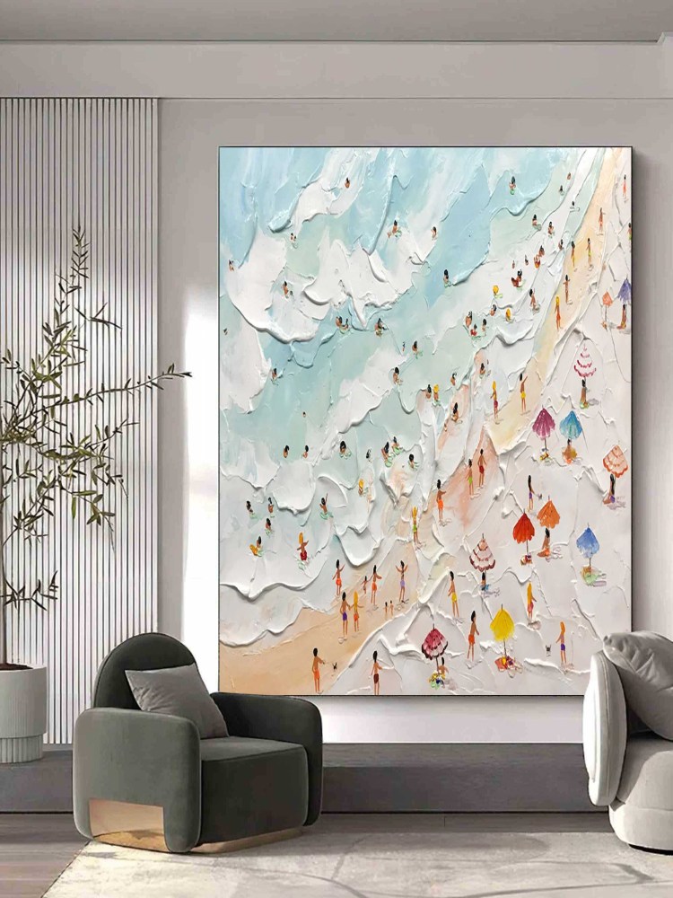 Beach Scene Textured Abstract Oil Painting on Canvas 303BR
