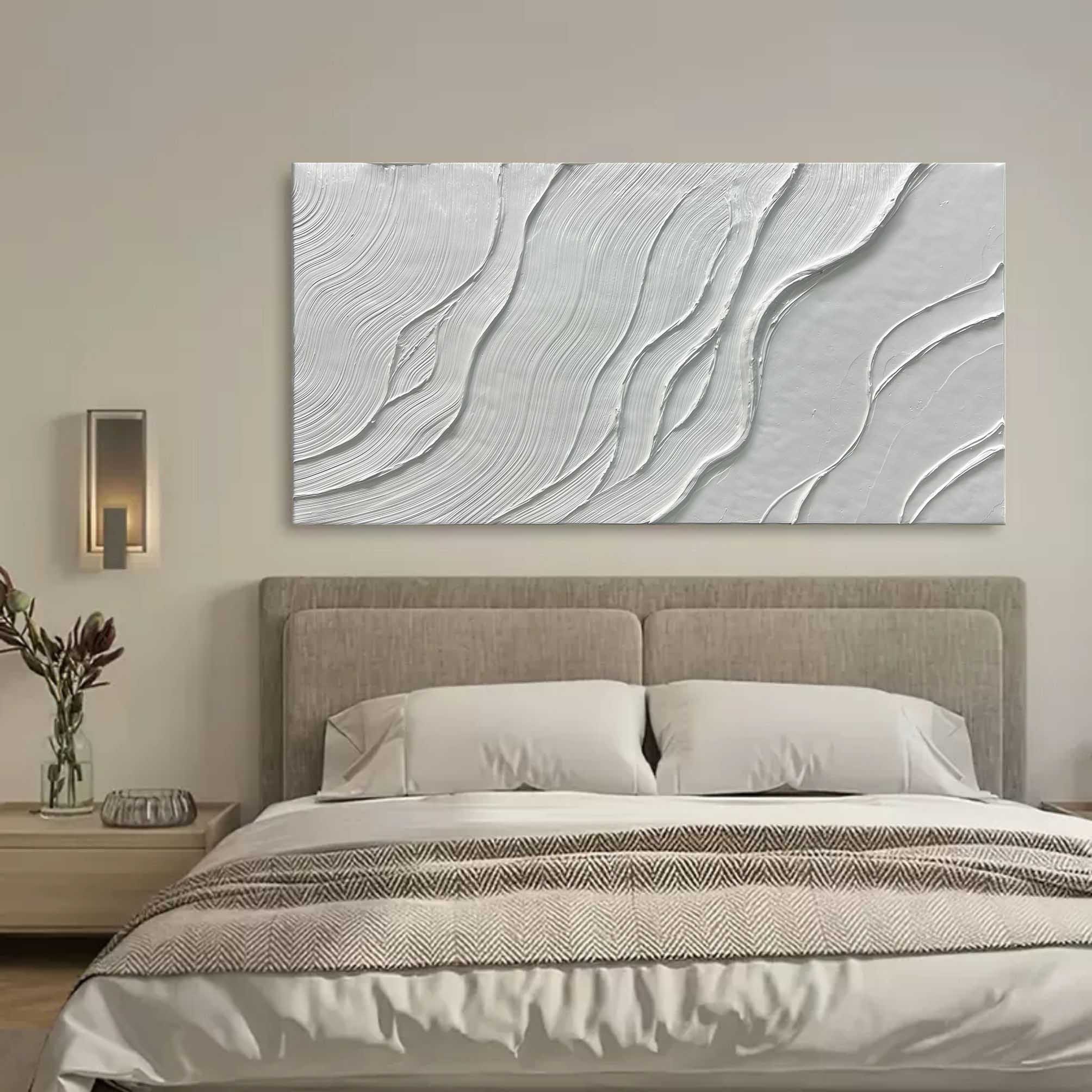 Minimalist White Textured Abstract Oil Painting on Canvas 293AA