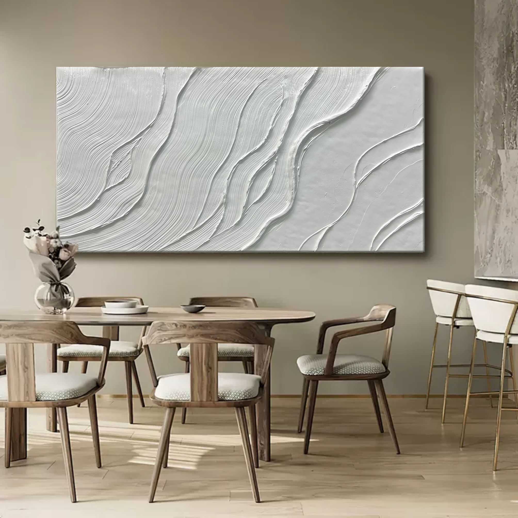 Minimalist White Textured Abstract Oil Painting on Canvas 293AA